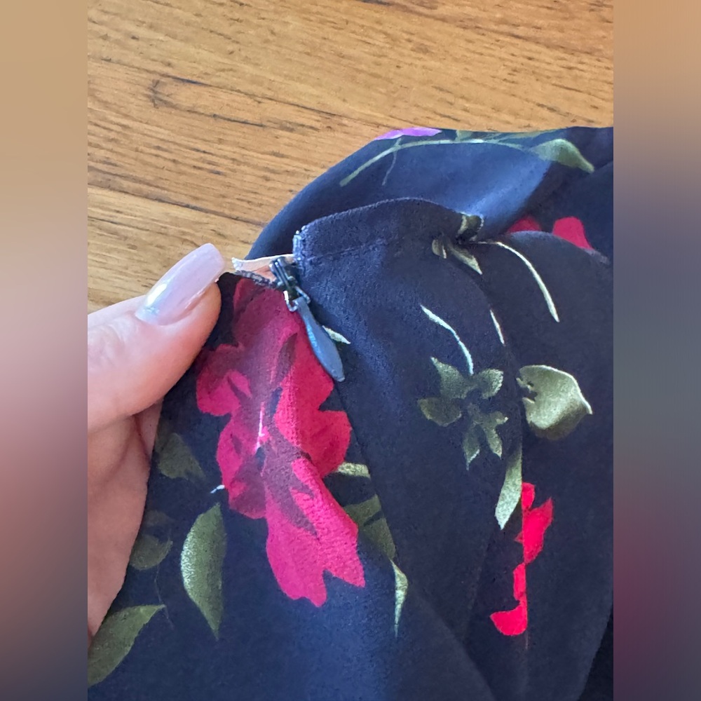 90s Vintage Navy Blue Floral Midi Dress - Picture 4 of 8
